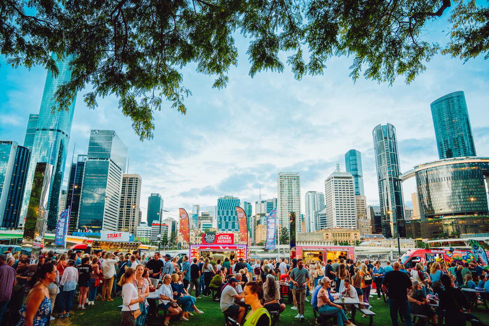 Crowds filling the Cultural Forecourt at On the Banks, 2026 season
